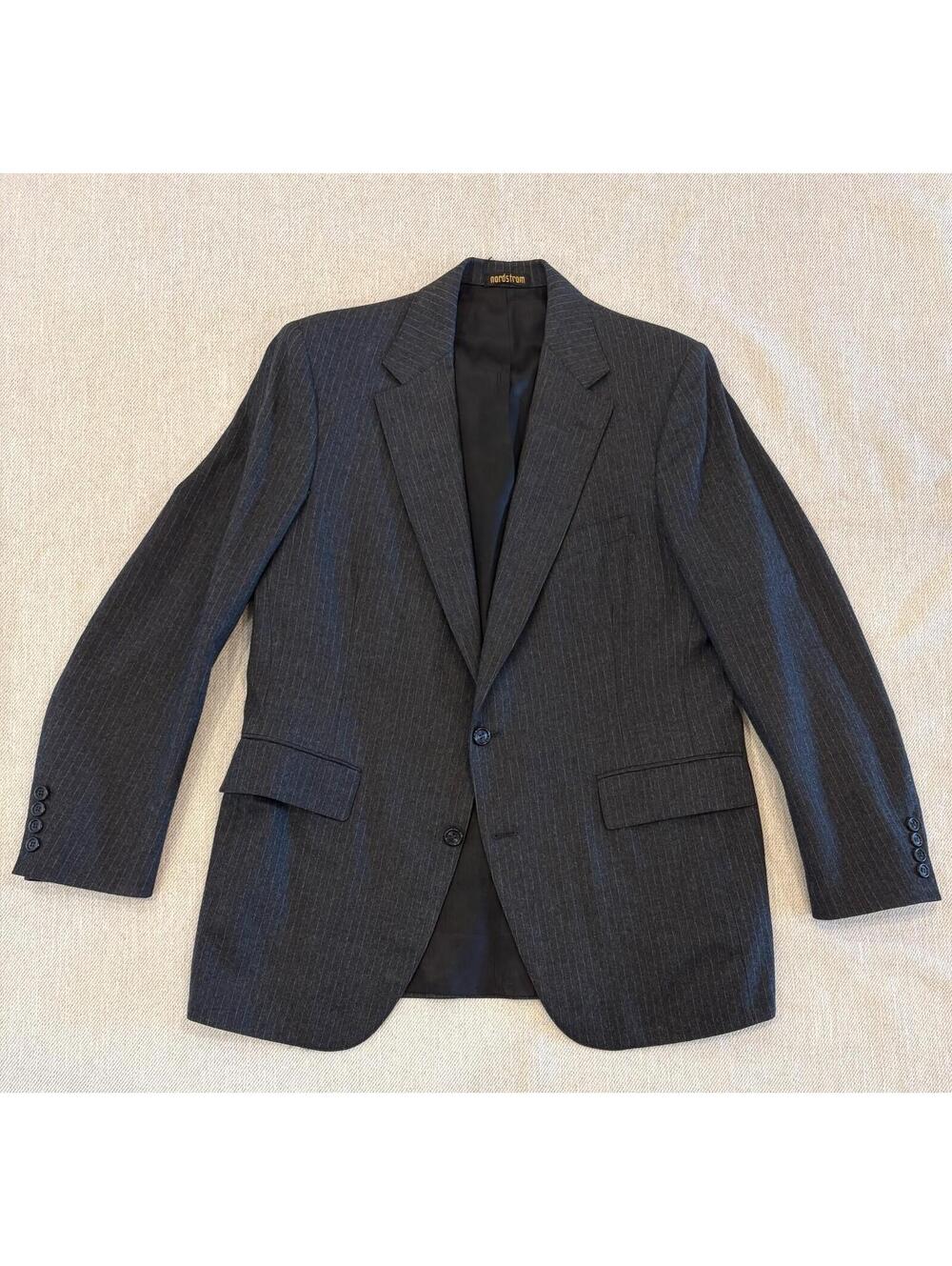 VTG Nordstrom Men’s Pinstripe Blazer 42 Gray Wool Sport Coat USA Union Made 80s